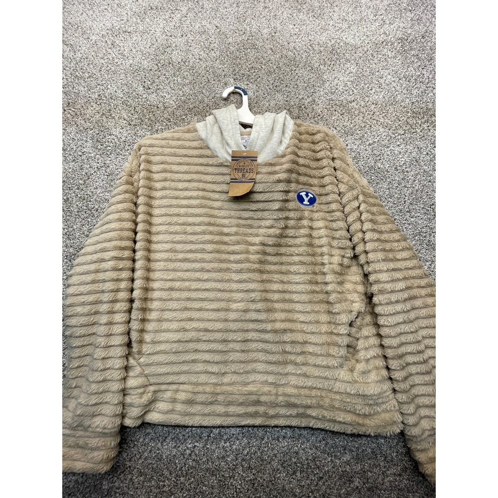 Rivalry Threads Hoodie Kids L Tan NEW BYU Cougars Faux Fur Ribbed Pullover